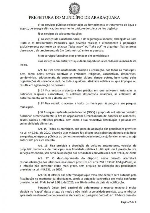 Foto 7 de 8 — Prefeitura divulga decreto de novo lockdown em Araraquara; veja as regras